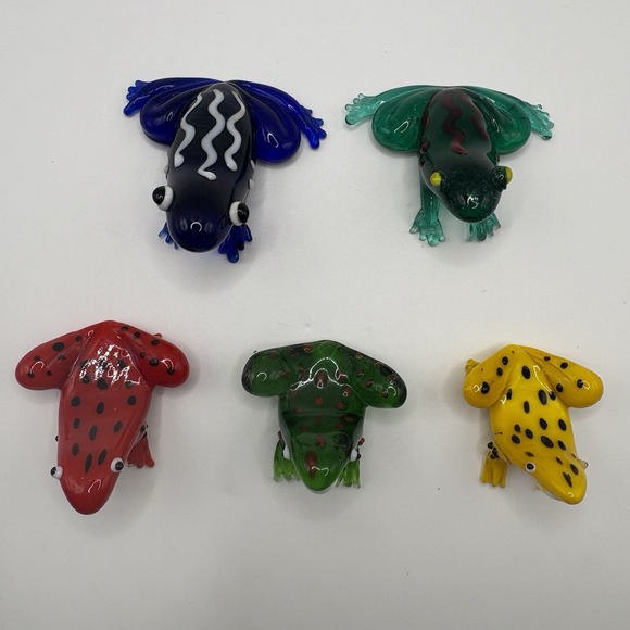 Unmarked Other - Vintage Hand Blown Art Glass Frog Figurines Lot of 5 Colorful Murano Style